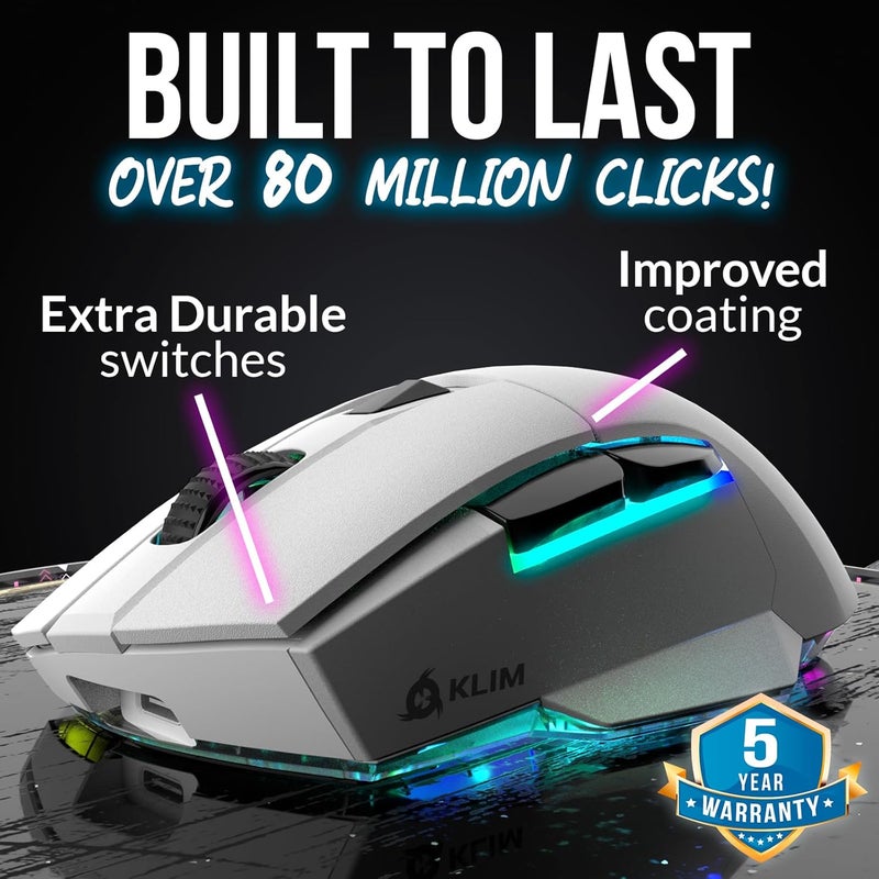 KLIM Blaze X RGB + New + Rechargeable Wireless Gaming Mouse with Charging Dock + Long-Lasting Battery + Up to 12000 DPI + Wired & Wireless Mouse PC, PS5, PS4, Mac + White - Image 5